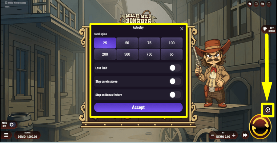 Willie Wild Bonanza Autoplay Feature