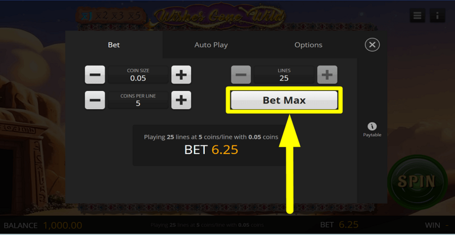Wishes Gone Wild Bet Max Button