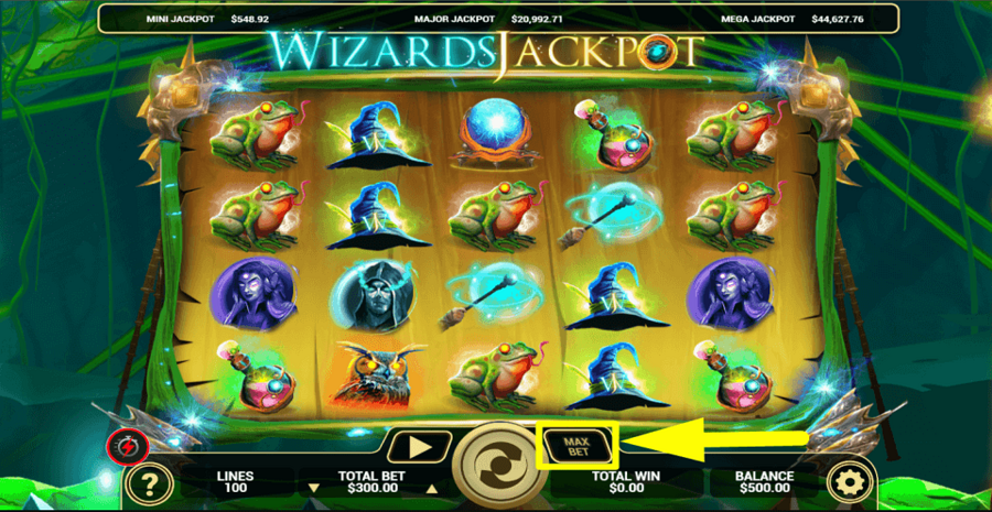 Wizards Jackpot Max Bet Button