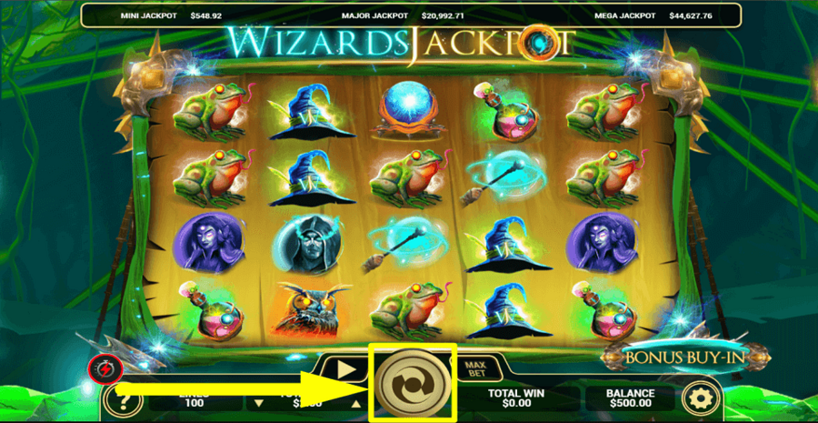 Wizards Jackpot Spin Button