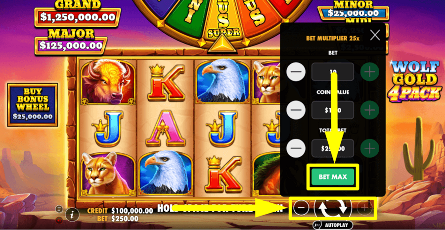 Wolf Gold 4 Pack Bet Max Button