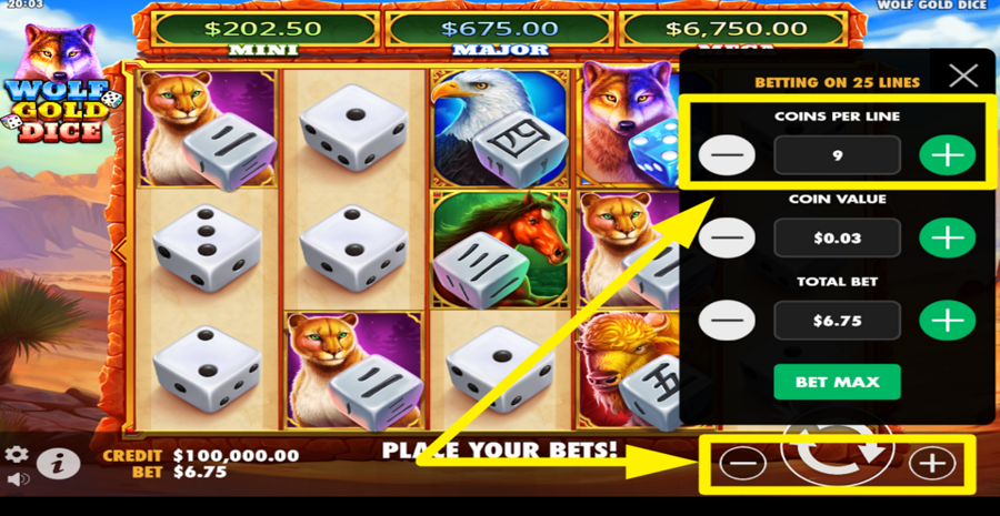 Wolf Gold Dice Adjust Coins Per Line