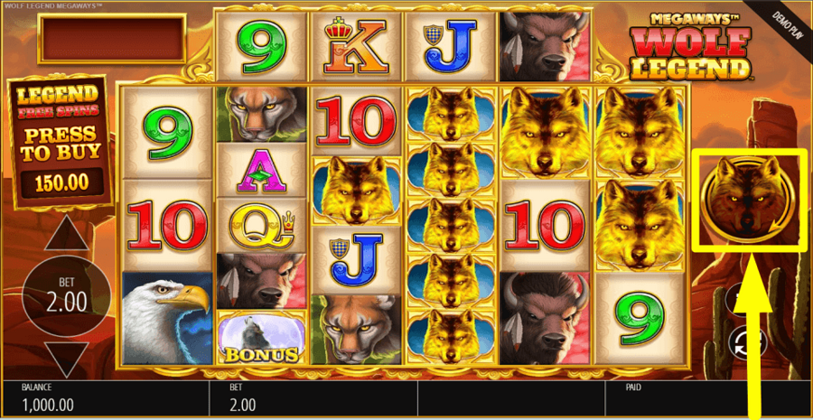 Wolf Legend Megaways Spin Button