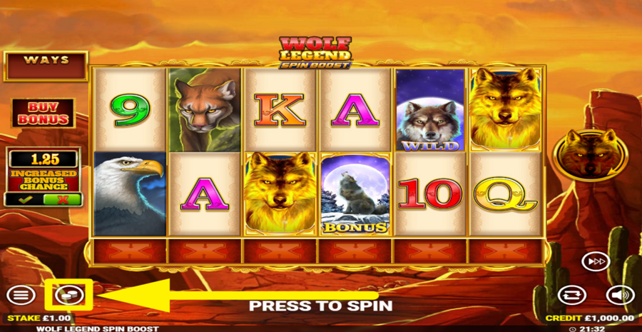 Wolf Legend Spin Boost Adjust Bet