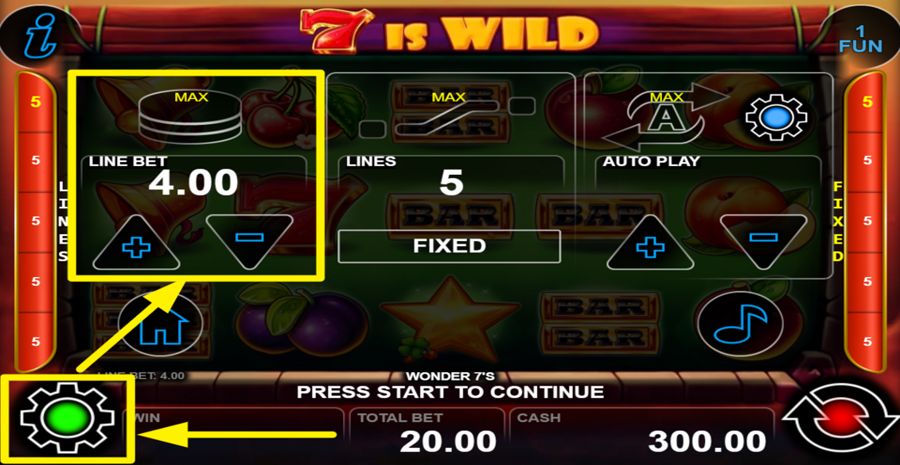 Wonder 7s Adjust Line Bet
