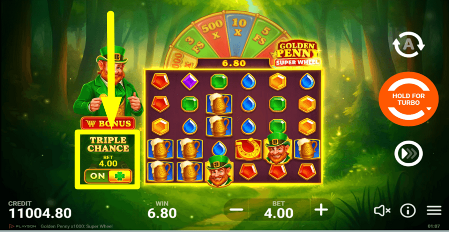 x1000 Golden Penny Super Wheel Ante Bet Feature