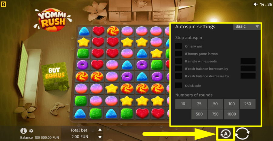 Yommi Rush Autoplay Feature