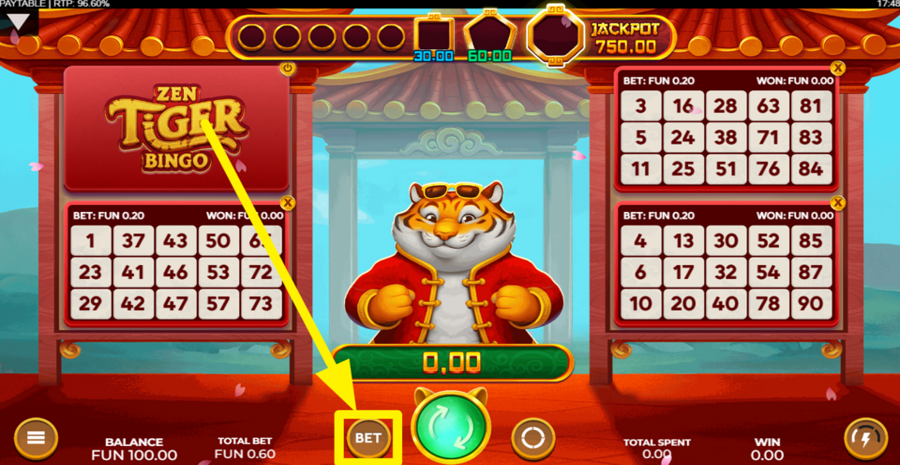 Zen Tiger Bingo Adjust Bet