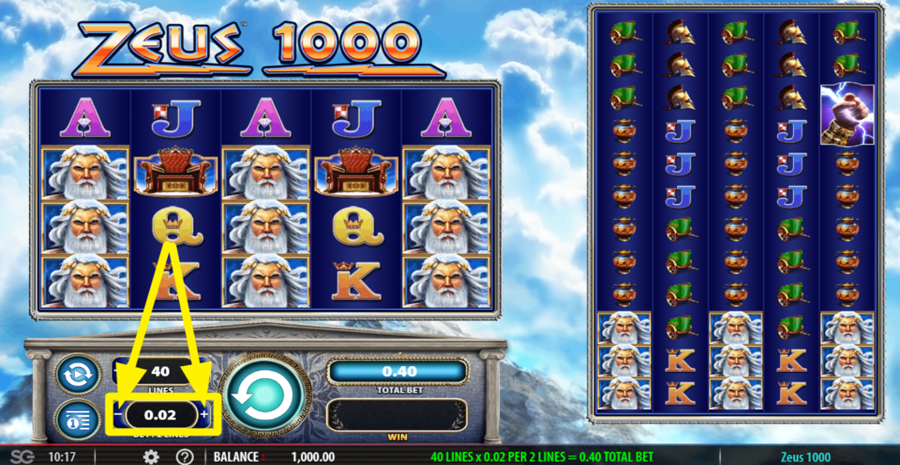 Zeus 1000 Adjust Bet Per Line