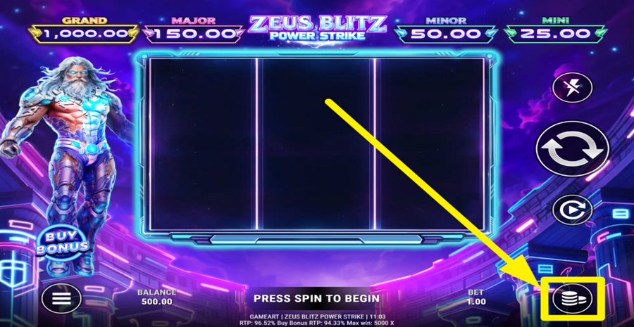 Zeus Blitz Power Strike Adjust Bet