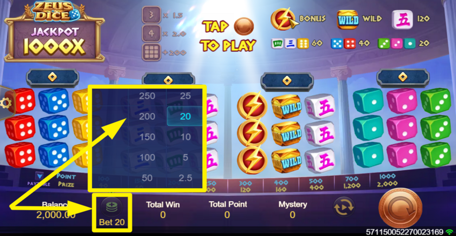 Zeus Dice Adjust Bet