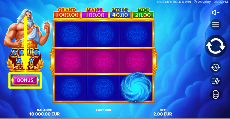 Zeus Sky Hold And Win Buy Feature