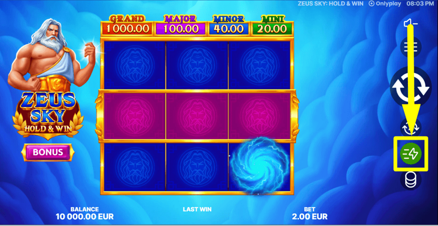 Zeus Sky Hold And Win Turbo Feature