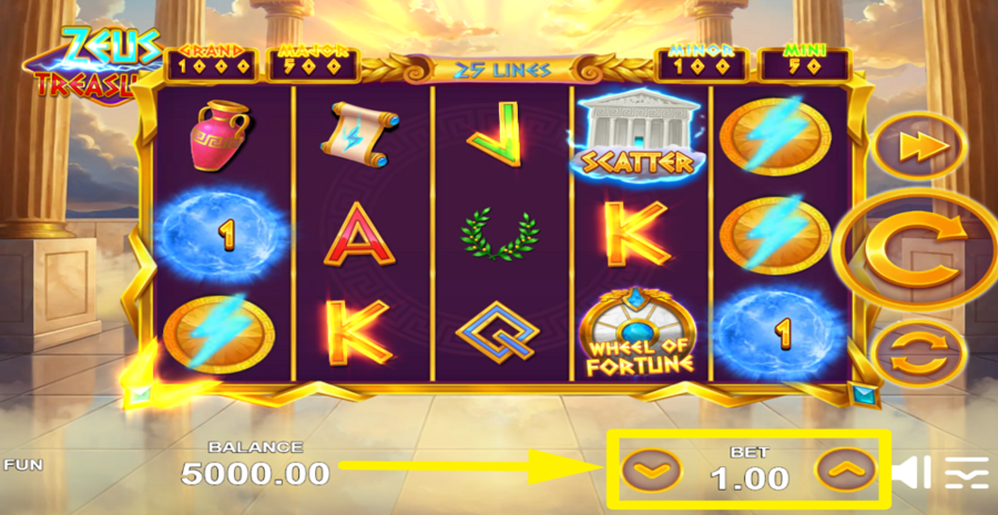Zeus Treasures Adjust Bet