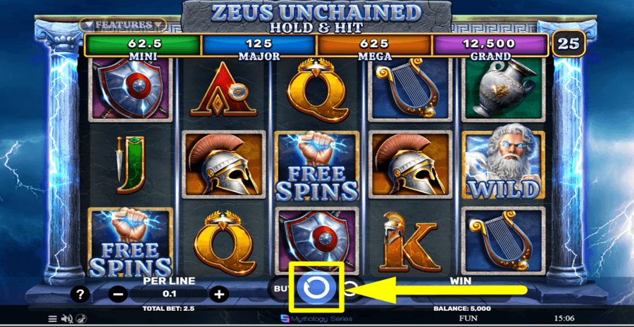 Zeus Unchained Spin Button