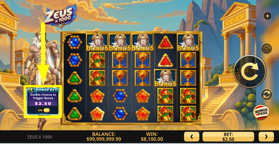 Zeus X 1000 Power Bet Feature