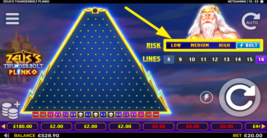 Zeuss Thunderbolt Plinko Adjust Risk Level