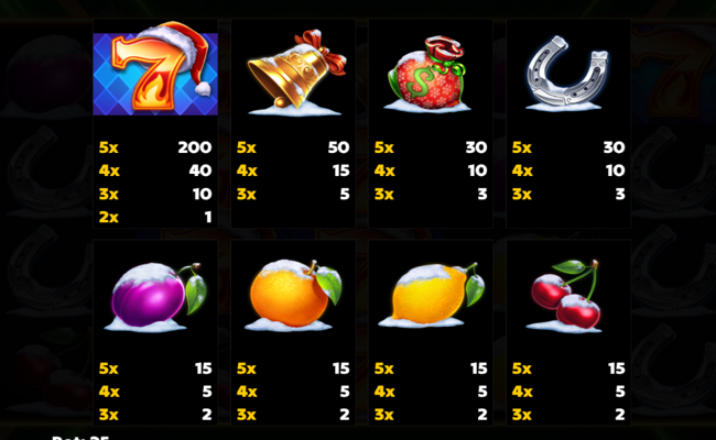 100 sevens santa paytable 2