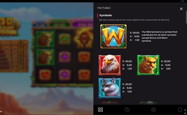 10 cash bisons paytable 1