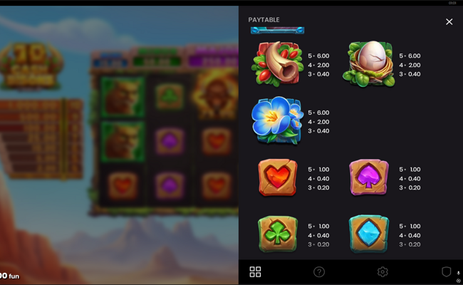 10 cash bisons paytable 2