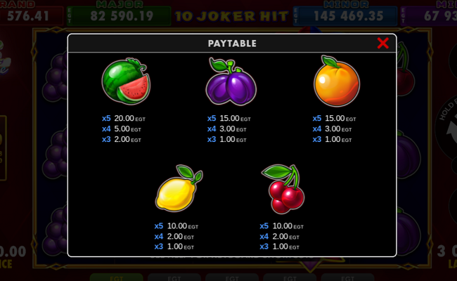 10 joker hit paytable 2