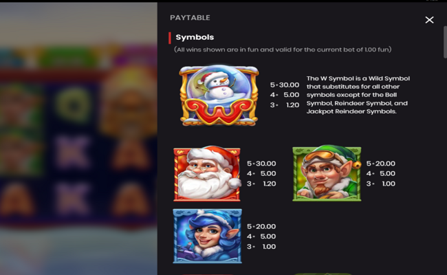10 santas reindeers paytable 1