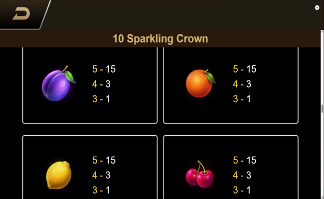 10 sparkling crown paytable 2