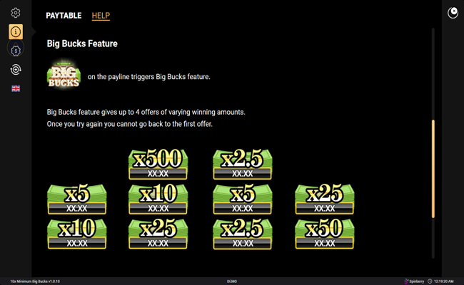 10x minimum big bucks paytable 2