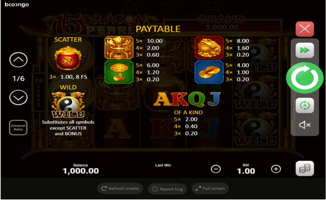 15 dragon pearls paytable