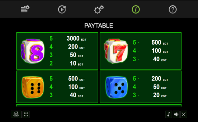 20 bulky dice paytable 3