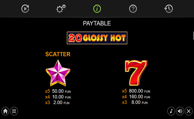 20 glossy hot golden coins link paytable 1