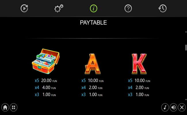 20 golden coins reel fishing paytable 2