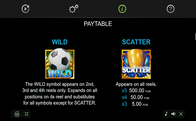 20 wild goals dice paytable 1