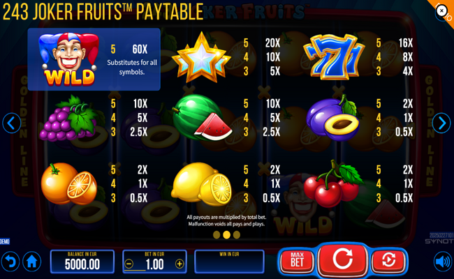 243 joker fruits paytable