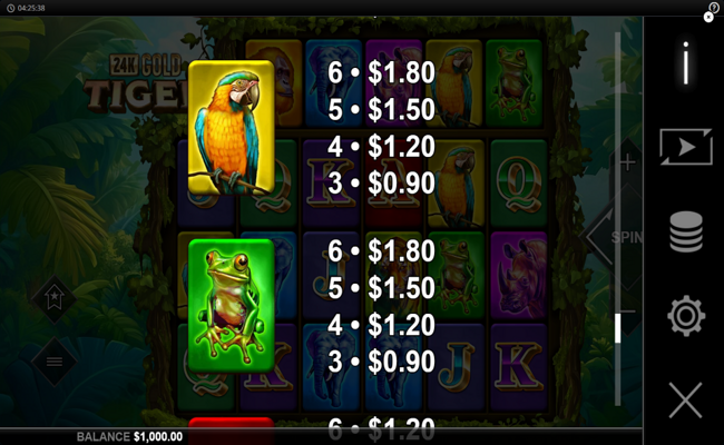 24k gold tiger paytable 3