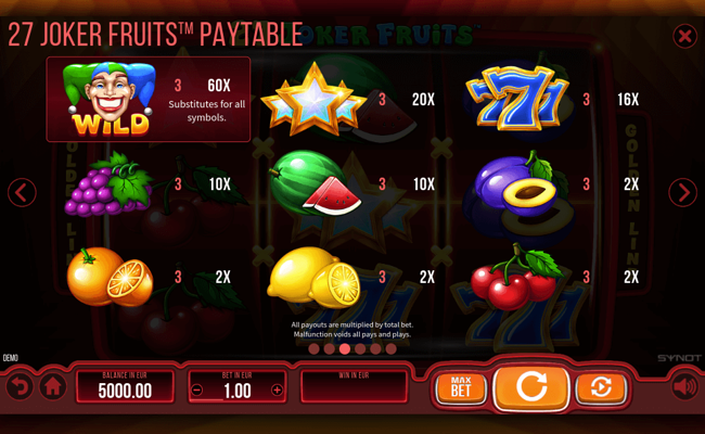 27 joker fruits paytable