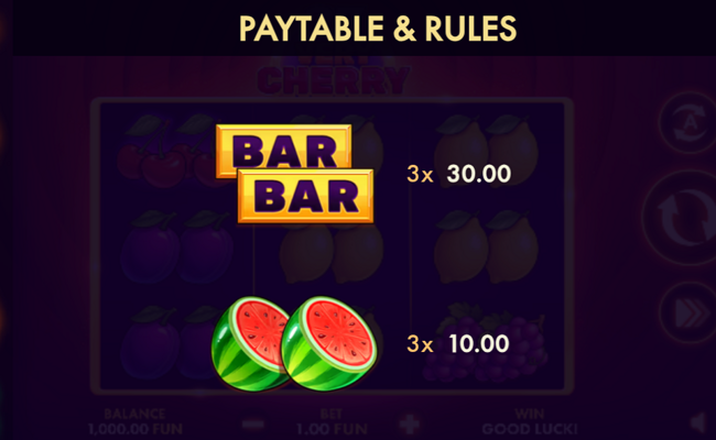 27 very cherry classic series paytable 2
