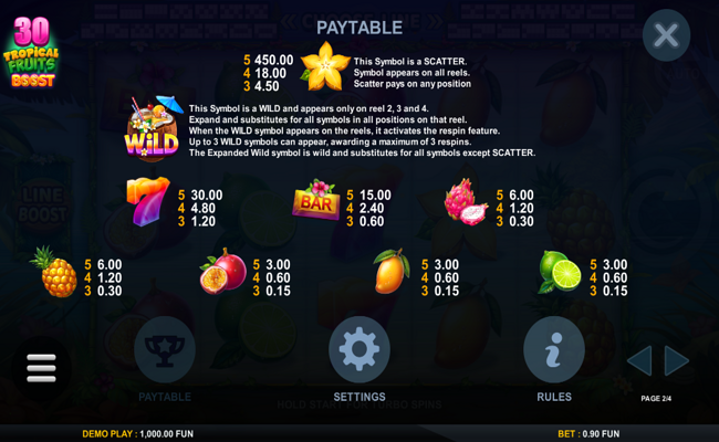 30 tropical fruits boost paytable