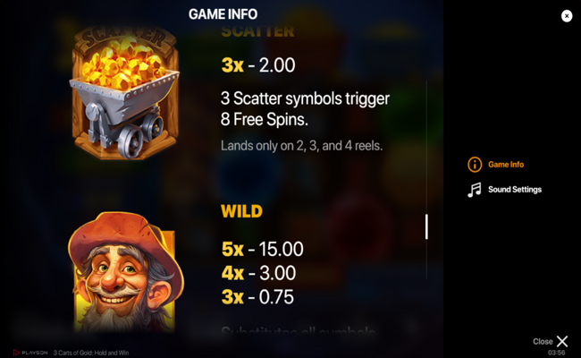 3 carts of gold hold and win paytable 1