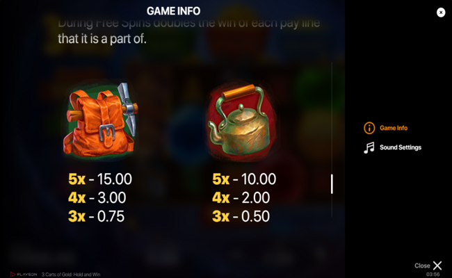 3 carts of gold hold and win paytable 2