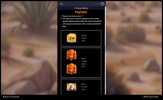 3 charge buffalo paytable 1