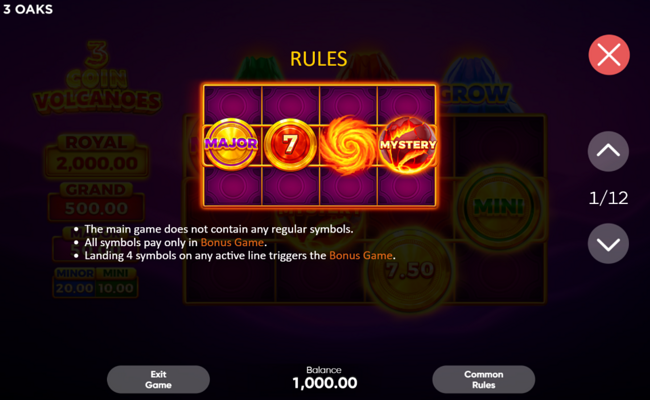 3 coin volcanoes paytable