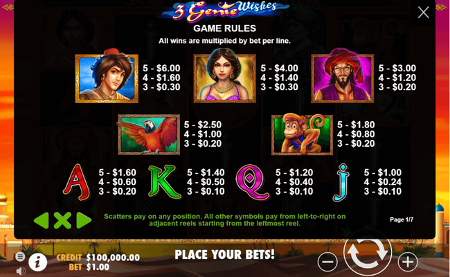 3 genie wishes paytable