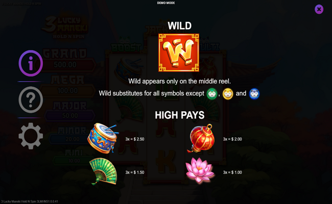 3 lucky maneki hold n spin paytable 1