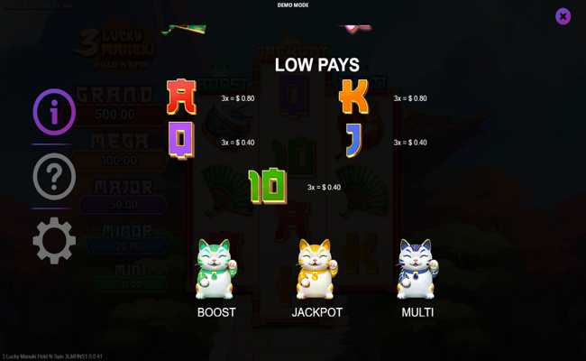 3 lucky maneki hold n spin paytable 2