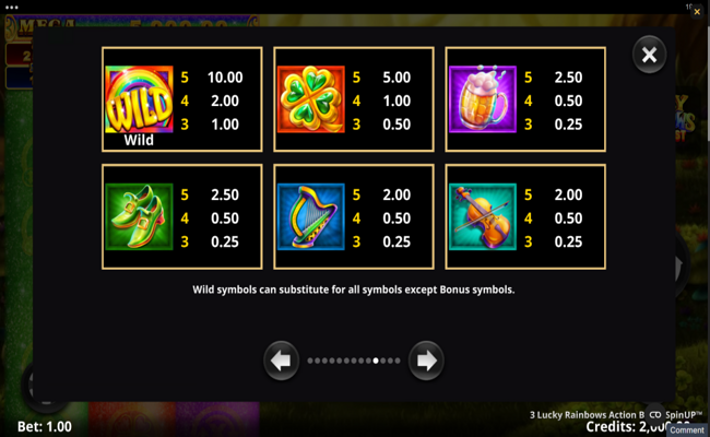 3 lucky rainbows action boost spinup paytable 1