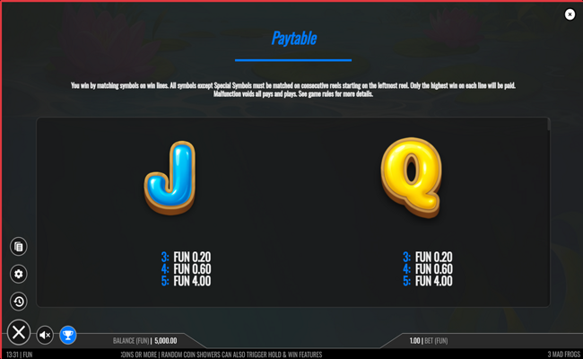 3 mad frogs paytable 5
