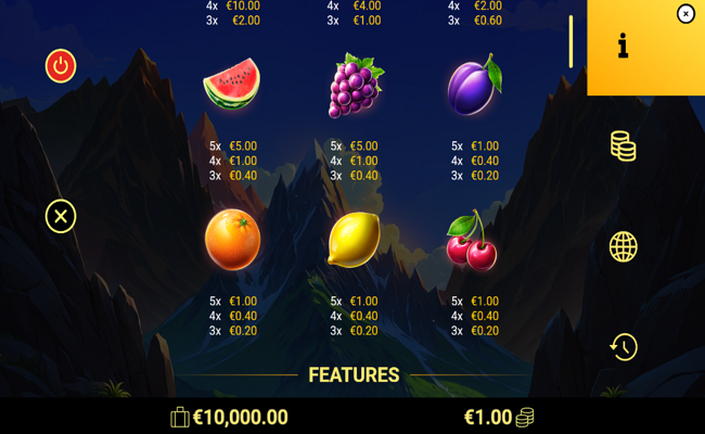 3 spirit volcanoes paytable 2