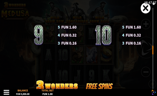 3 wonders medusa paytable 5