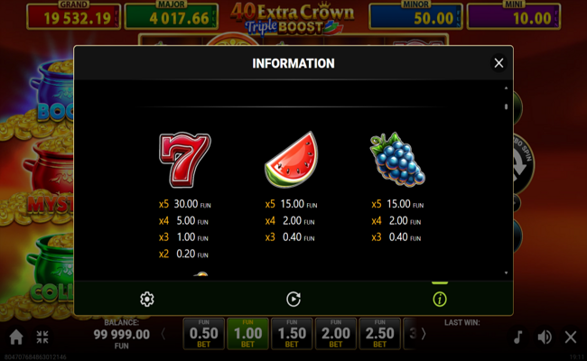 40 extra crown triple boost golden coins link paytable 2